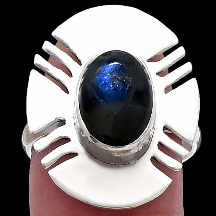 Blue Fire Labradorite Ring size-7 SDR224732 R-1240, 8x11 mm