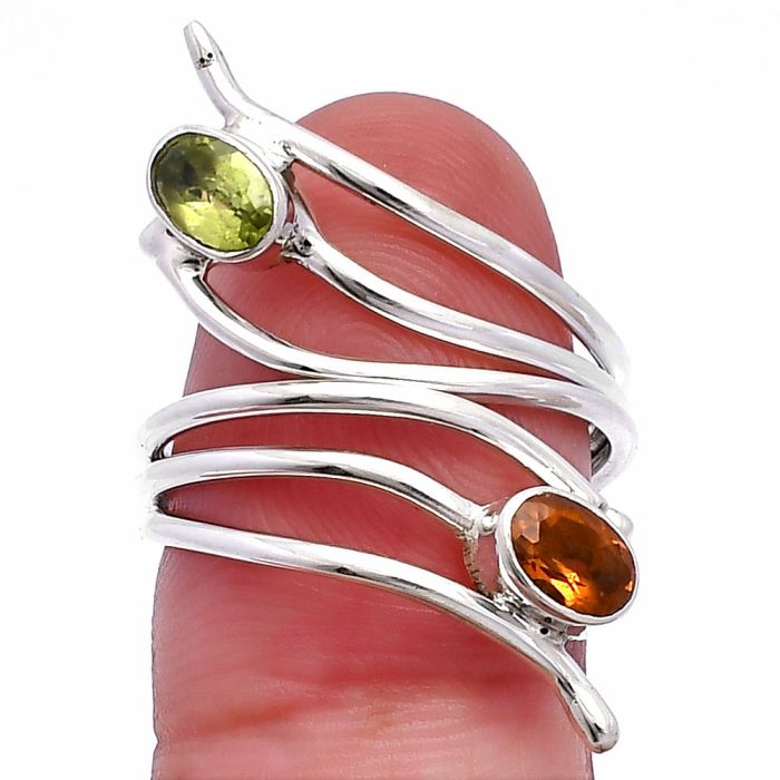 Adjustable - Peridot and Citrine Ring size-7 SDR225203 R-1409, 6x4 mm