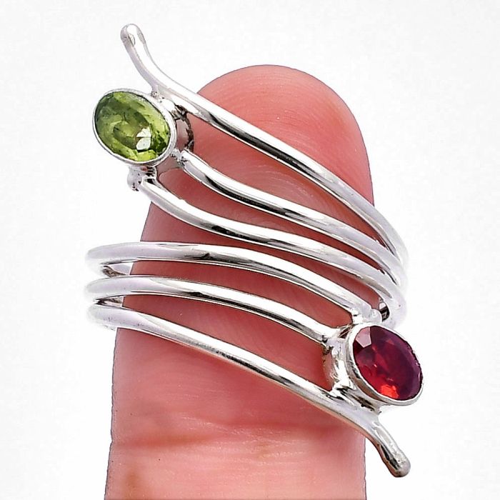 Adjustable - Peridot and Hessonite Garnet Ring size-8 SDR225211 R-1409, 6x4 mm