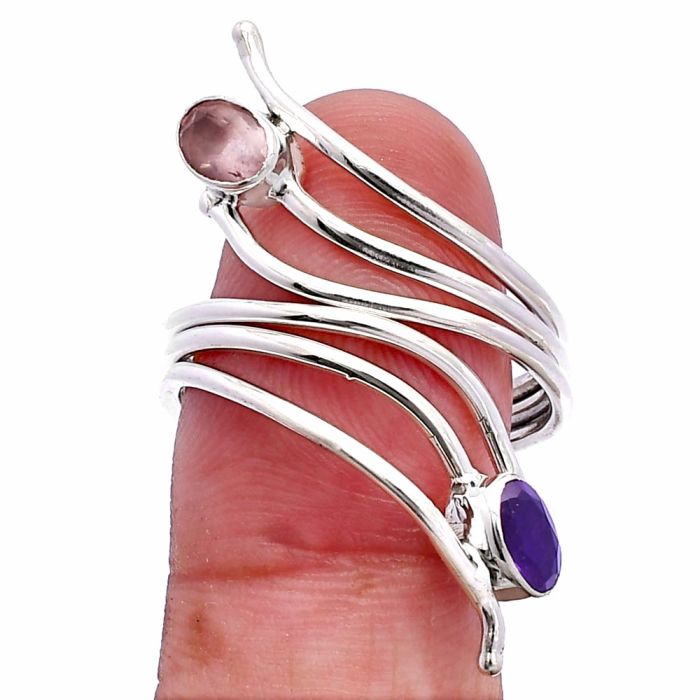 Adjustable - Rose Quartz and African Amethyst Ring size-9 SDR225222 R-1409, 6x4 mm