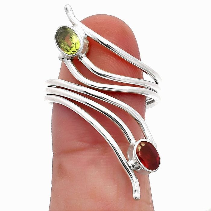 Adjustable - Peridot and Hessonite Garnet Ring size-9 SDR225262 R-1409, 6x4 mm