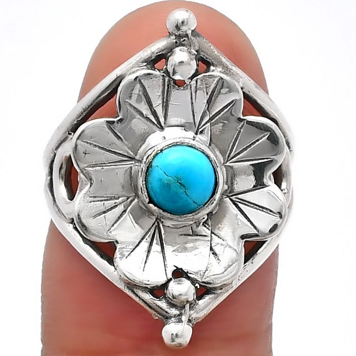 Floral - Natural Rare Turquoise Nevada Aztec Mt Ring size-6 SDR225353 R-1515, 5x5 mm