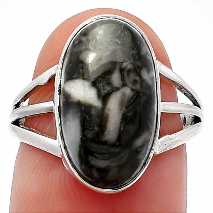Mexican Cabbing Fossil Ring size-7 SDR225489 R-1003, 9x16 mm
