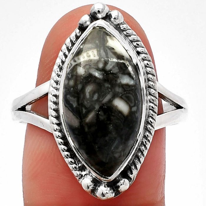 Mexican Cabbing Fossil Ring size-9.5 SDR225653 R-1253, 9x18 mm