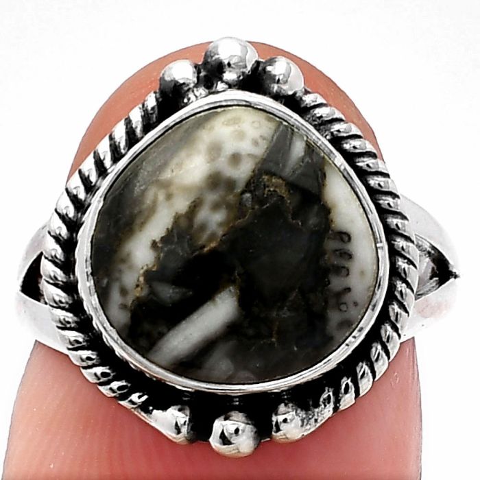 Mexican Cabbing Fossil Ring size-6 SDR225666 R-1253, 12x12 mm