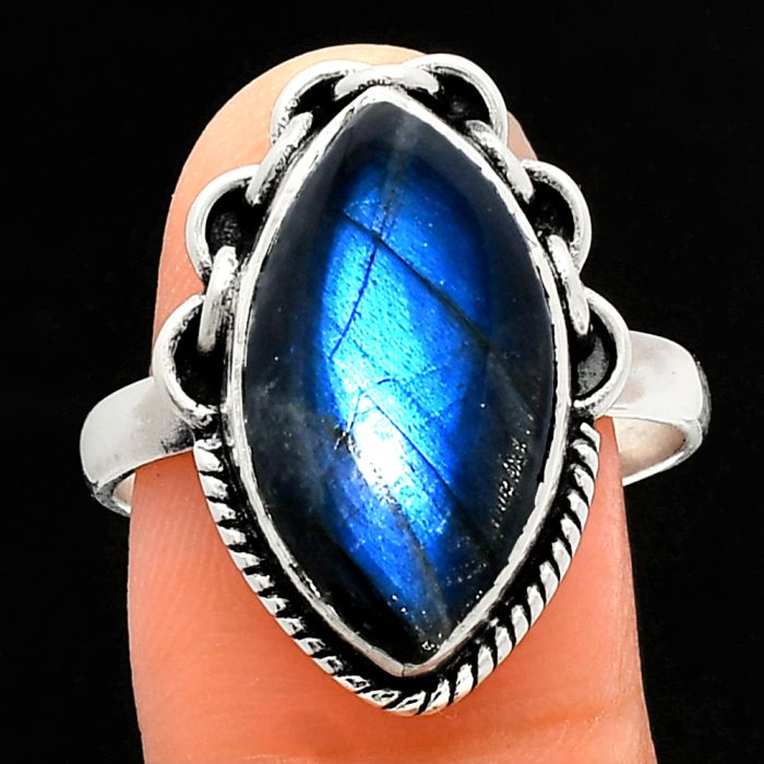 Blue Fire Labradorite Ring size-9.5 SDR225888 R-1138, 11x19 mm