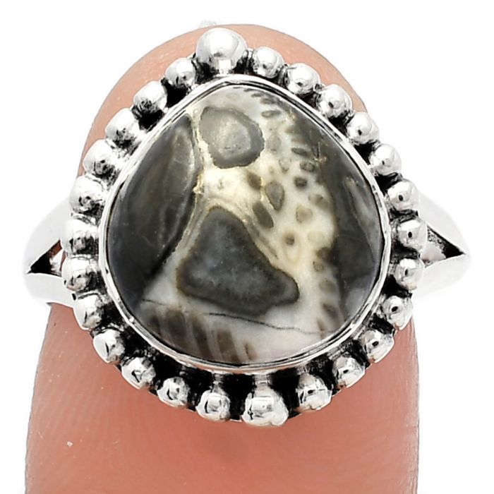 Mexican Cabbing Fossil Ring size-8 SDR225899 R-1154, 12x12 mm