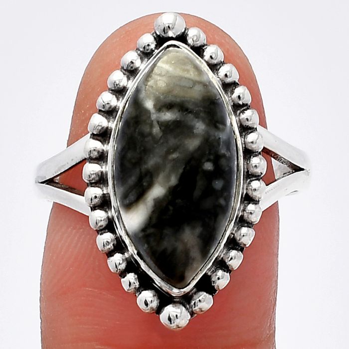 Mexican Cabbing Fossil Ring size-8.5 SDR225979 R-1154, 9x17 mm