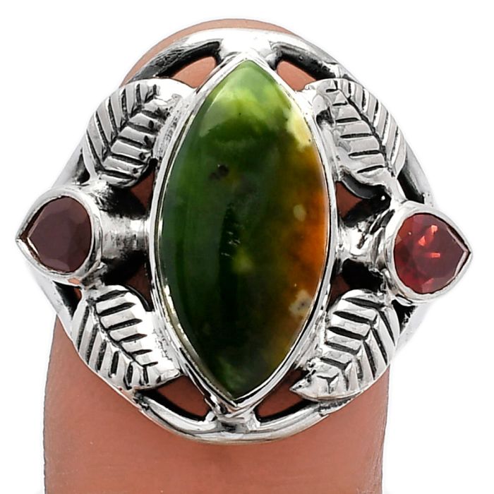Southwest Design - Chrome Chalcedony and Garnet Ring size-9.5 SDR226139 R-1303, 9x17 mm