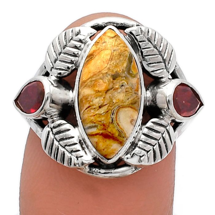 Southwest Design - Rock Calcy and Garnet Ring size-7 SDR226170 R-1303, 7x14 mm