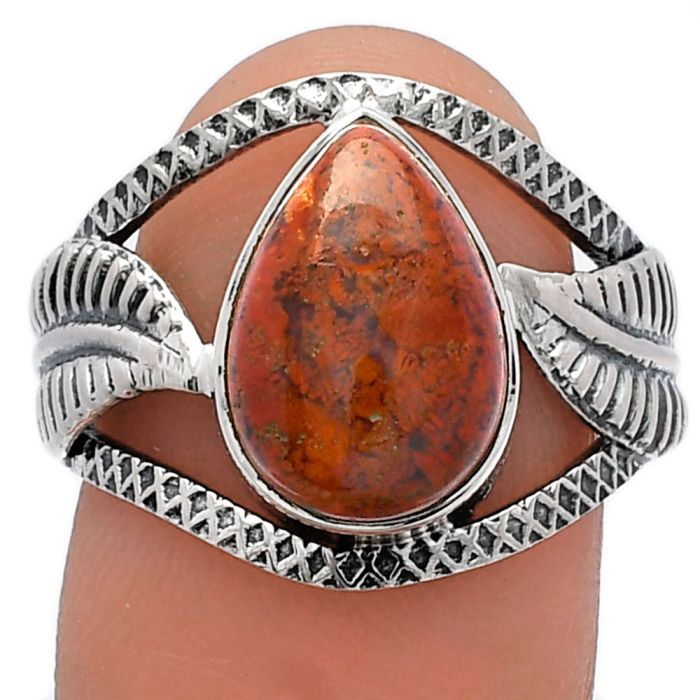 Leaf - Red Moss Agate Ring size-8 SDR226206 R-1360, 9x13 mm