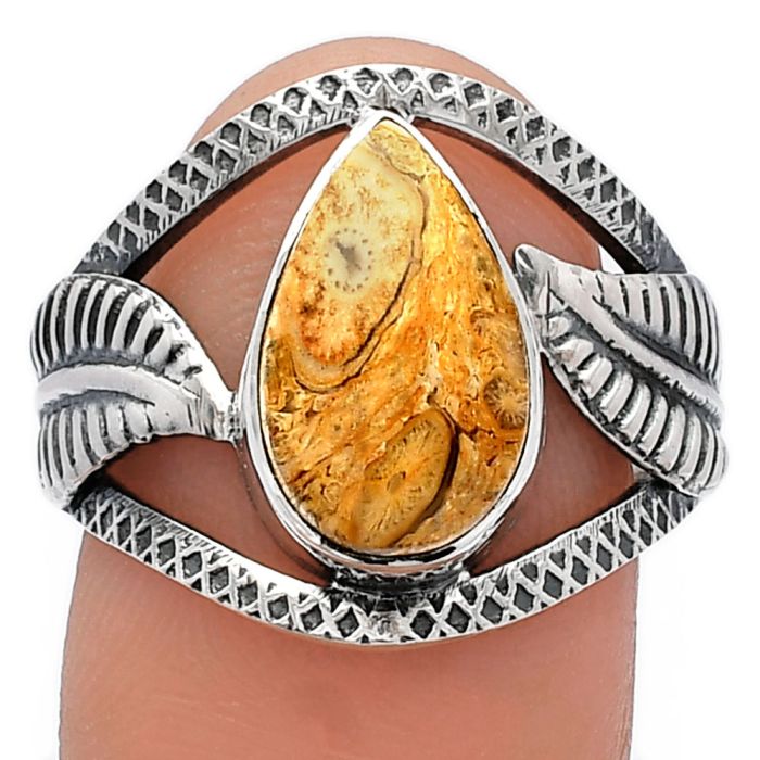 Leaf - Rock Calcy Ring size-8 SDR226213 R-1360, 8x13 mm