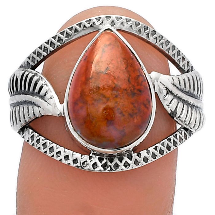 Leaf - Red Moss Agate Ring size-9 SDR226215 R-1360, 9x13 mm