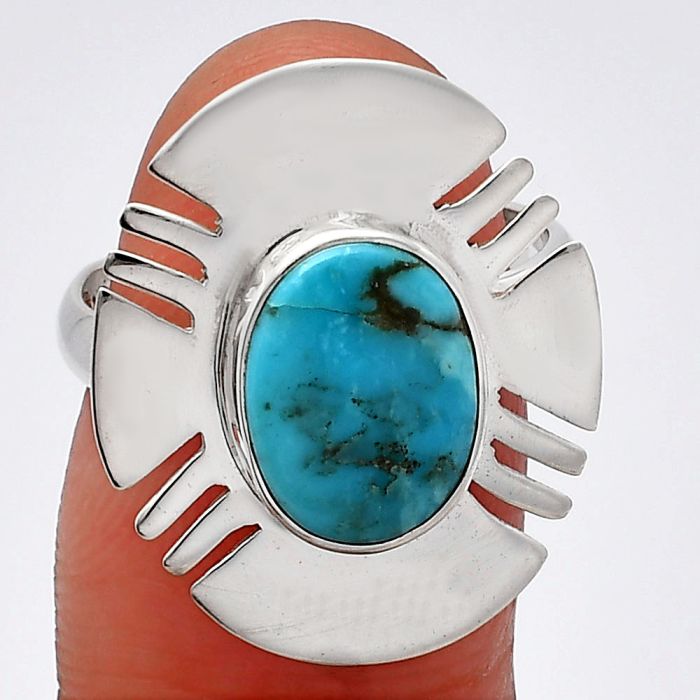 Natural Turquoise Morenci Mine Ring size-7 SDR226479 R-1240, 9x12 mm