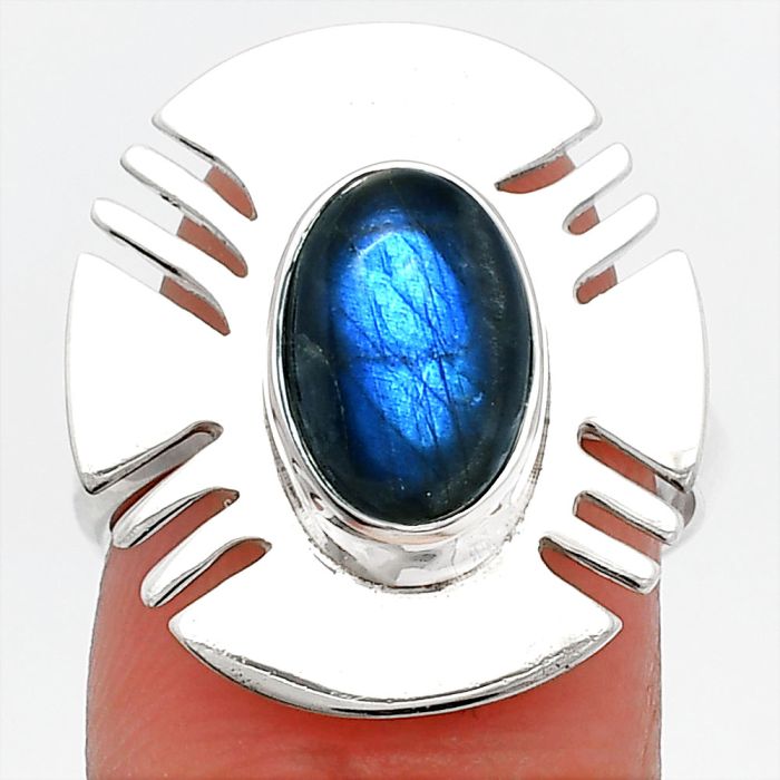 Blue Fire Labradorite Ring size-7 SDR226494 R-1240, 7x11 mm