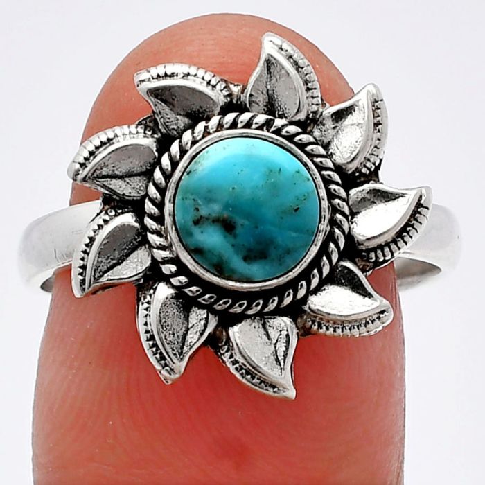Sun - Natural Turquoise Morenci Mine Ring size-9 SDR226505 R-1617, 7x7 mm