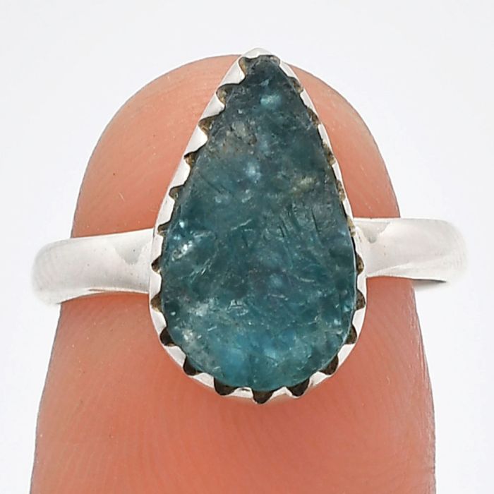 Neon Blue Apatite Rough Ring size-7 SDR227259 R-1210, 8x14 mm