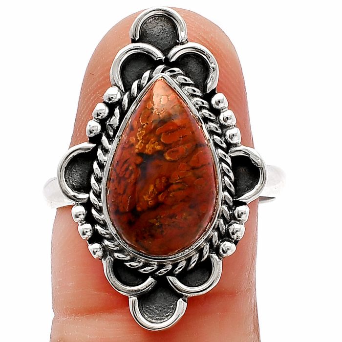 Red Moss Agate Ring size-8.5 SDR227584 R-1229, 9x15 mm
