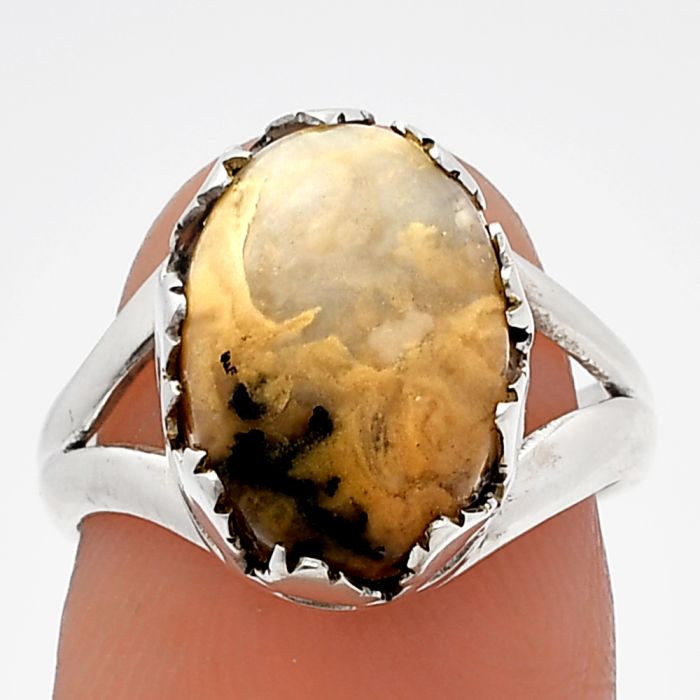 Rose Plume Agate Ring size-6.5 SDR227649 R-1576, 10x14 mm