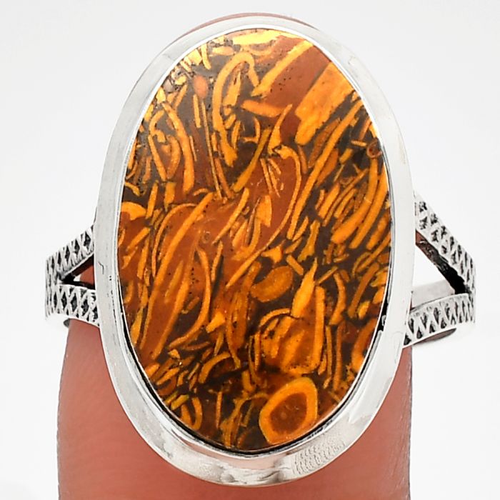 Coquina Fossil Jasper Ring size-9.5 SDR227802 R-1008, 13x20 mm