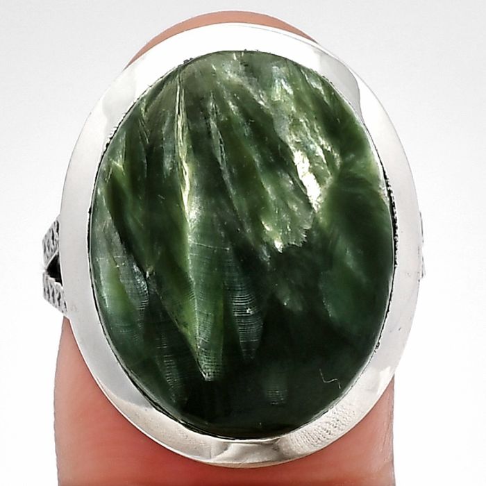 Russian Seraphinite Ring size-8 SDR227882 R-1005, 15x19 mm