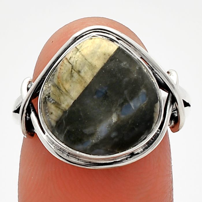 Llanite Blue Opal Crystal Sphere Ring size-8 SDR228142 R-1054, 13x13 mm
