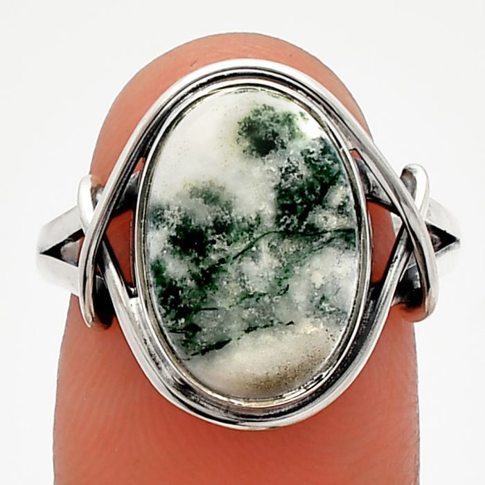 Tree Weed Moss Agate Ring size-8.5 SDR228144 R-1054, 10x14 mm