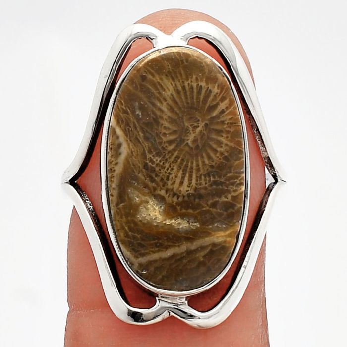 Flower Fossil Coral Ring size-7.5 SDR228437 R-1246, 12x21 mm
