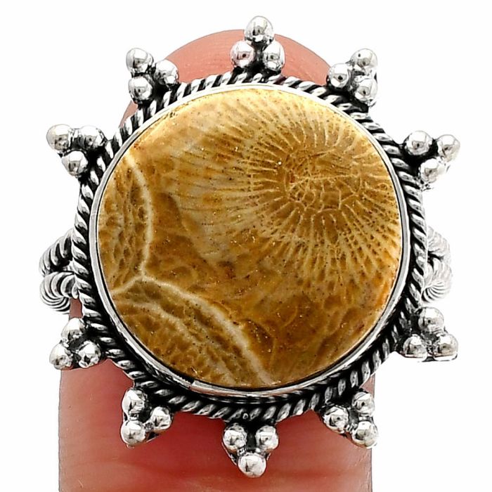 Flower Fossil Coral Ring size-10 SDR228512 R-1234, 16x16 mm