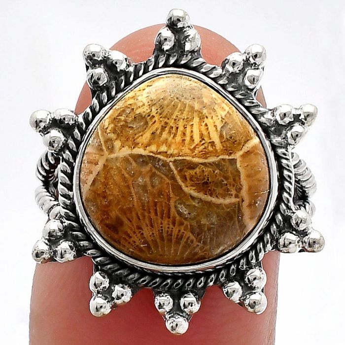 Flower Fossil Coral Ring size-7 SDR228534 R-1234, 13x13 mm