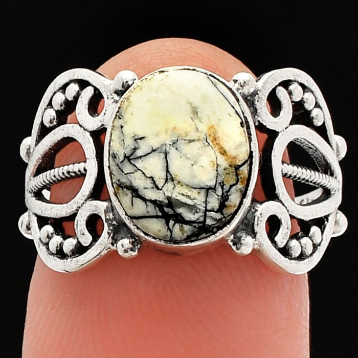 Authentic White Buffalo Turquoise Nevada Ring size-7 SDR228757 R-1309, 8x10 mm