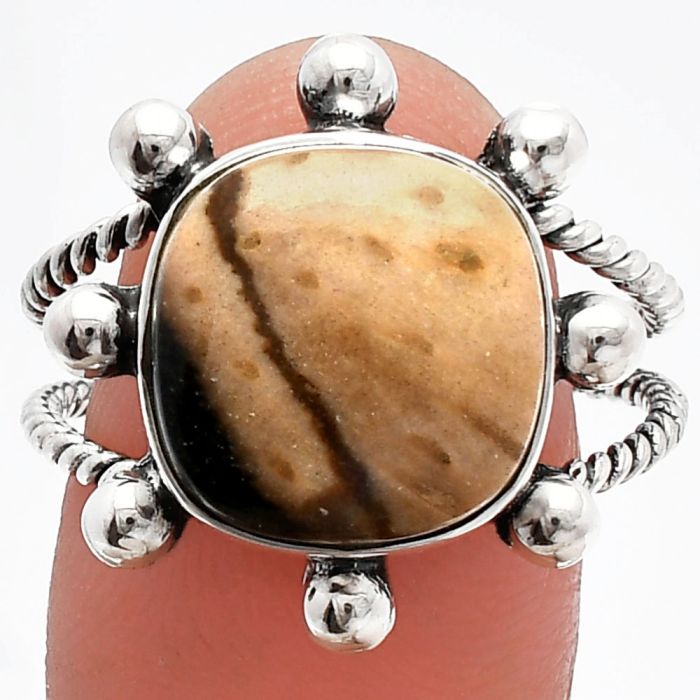 Palm Root Fossil Agate Ring size-9.5 SDR229037 R-1268, 13x13 mm