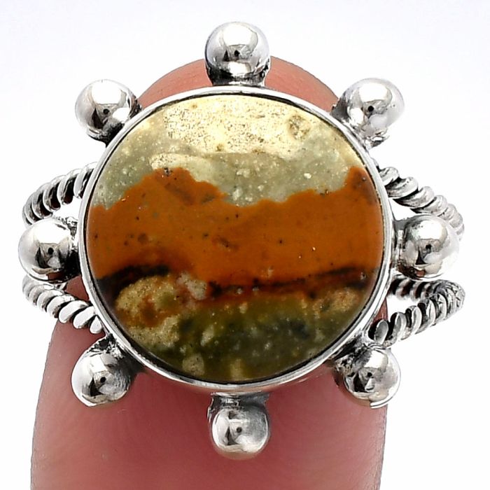Rocky Butte Picture Jasper Ring size-9.5 SDR229181 R-1268, 14x14 mm