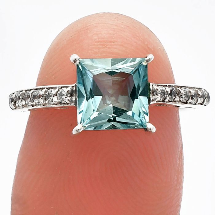 Sky Blue Topaz and Zircon Ring size-9 SDR229221 R-1718, 7x7 mm
