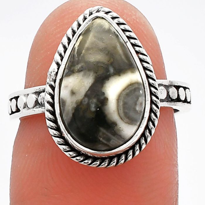Mexican Cabbing Fossil Ring size-6 SDR229468 R-1066, 8x14 mm