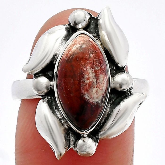 Red Moss Agate Ring size-8 SDR229577 R-1125, 7x14 mm