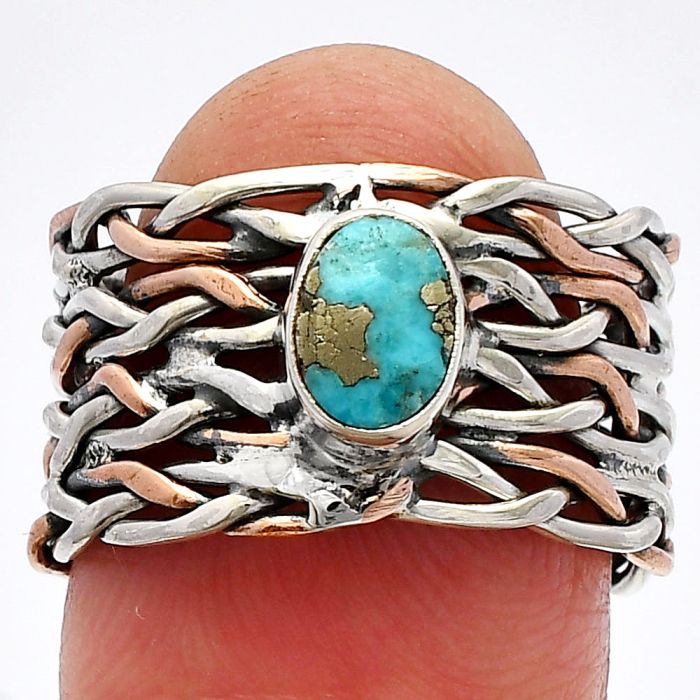 Two Tone - Kingman Turquoise With Pyrite Ring size-7 SDR229952 R-1589, 7x5 mm