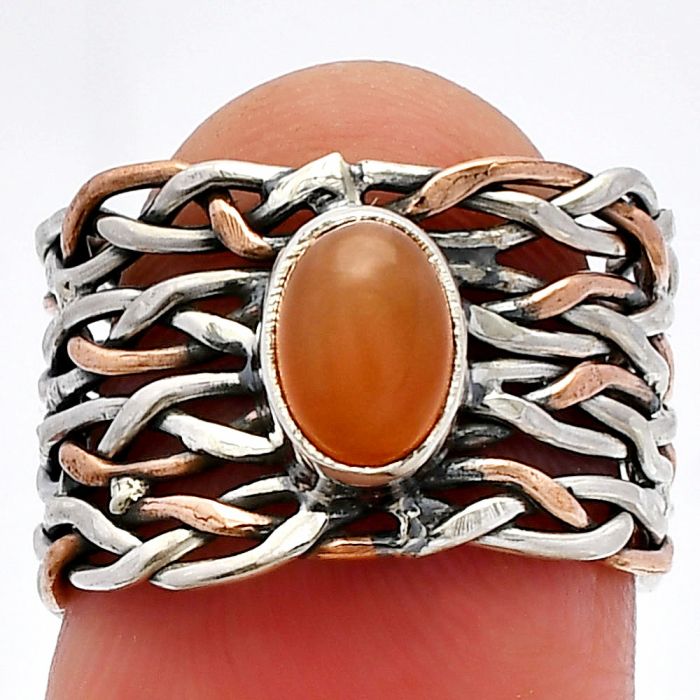 Two Tone - Peach Moonstone Ring size-5.5 SDR229971 R-1589, 7x5 mm