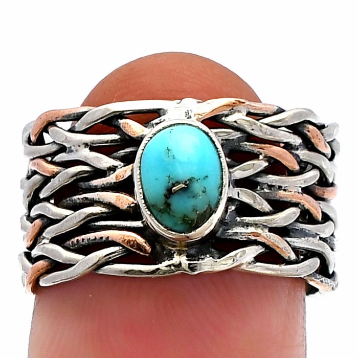Two Tone - Natural Turquoise Morenci Mine Ring size-6.5 SDR229979 R-1589, 7x5 mm