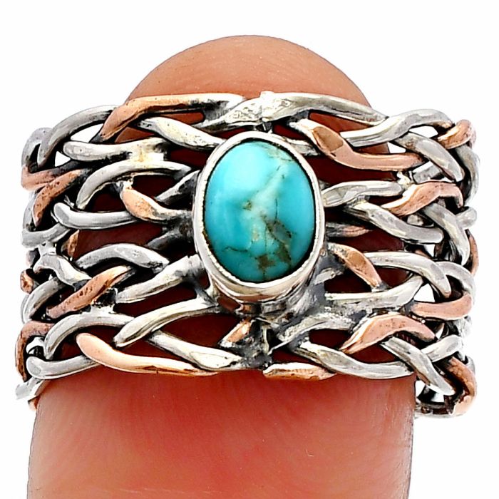 Two Tone - Natural Turquoise Morenci Mine Ring size-8 SDR229991 R-1589, 7x5 mm