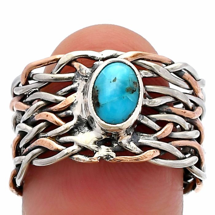 Two Tone - Natural Turquoise Morenci Mine Ring size-8 SDR230006 R-1589, 7x5 mm