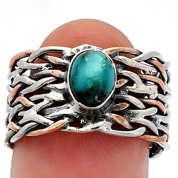 Two Tone - Natural Turquoise Morenci Mine Ring size-8 SDR230009 R-1589, 7x5 mm