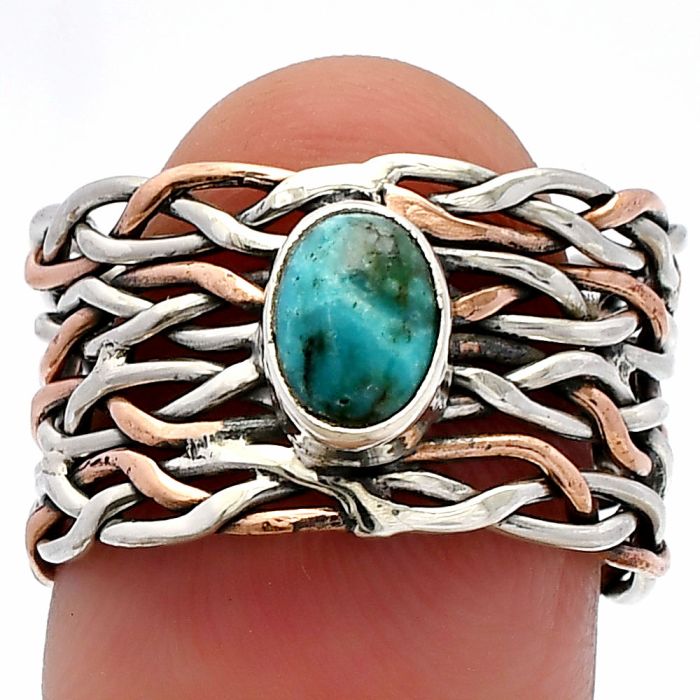 Two Tone - Natural Turquoise Morenci Mine Ring size-7 SDR230010 R-1589, 7x5 mm