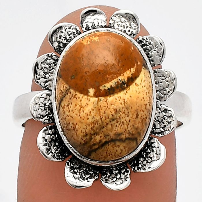 Picture Jasper Ring size-7.5 SDR230081 R-1241, 10x14 mm