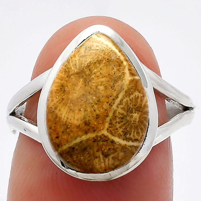 Flower Fossil Coral Ring size-8 SDR230386 R-1005, 10x14 mm