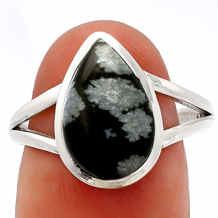 Snow Flake Obsidian Ring size-8.5 SDR230429 R-1005, 9x14 mm