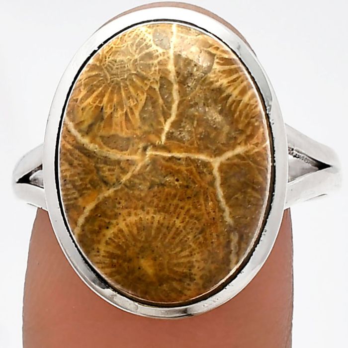 Flower Fossil Coral Ring size-9.5 SDR230494 R-1005, 14x18 mm