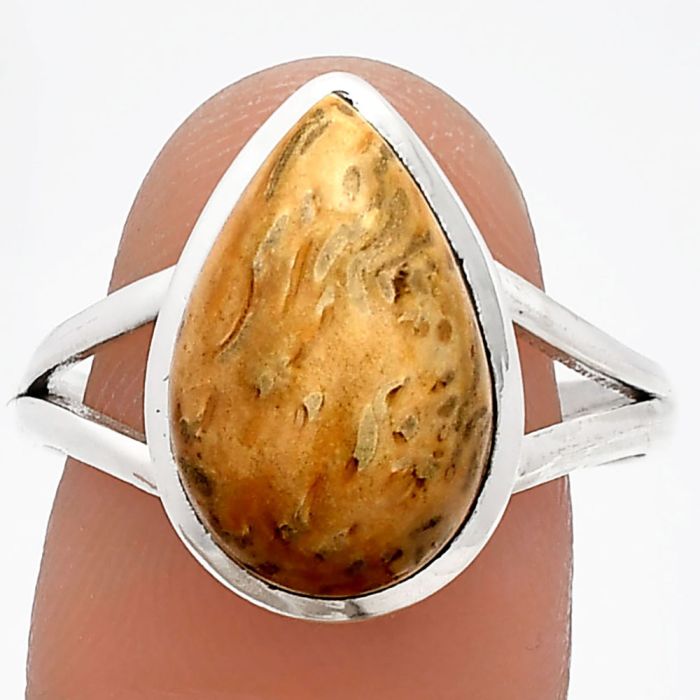 Palm Root Fossil Agate Ring size-9.5 SDR230550 R-1005, 10x16 mm