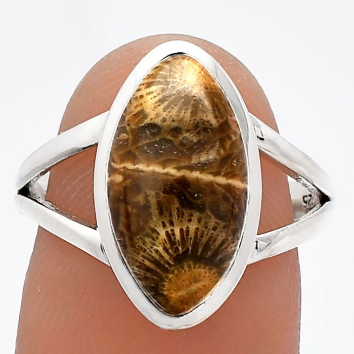 Flower Fossil Coral Ring size-8 SDR230657 R-1005, 8x16 mm