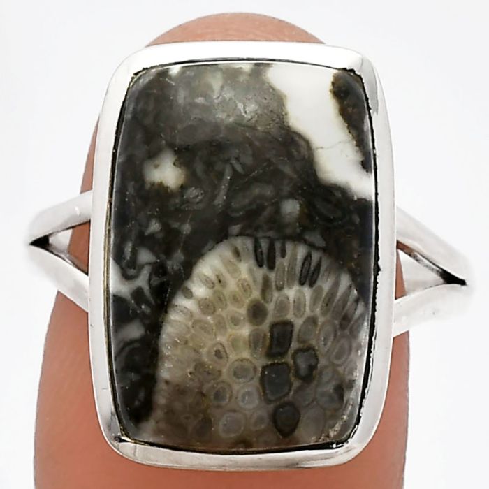 Mexican Cabbing Fossil Ring size-9.5 SDR230678 R-1005, 12x18 mm